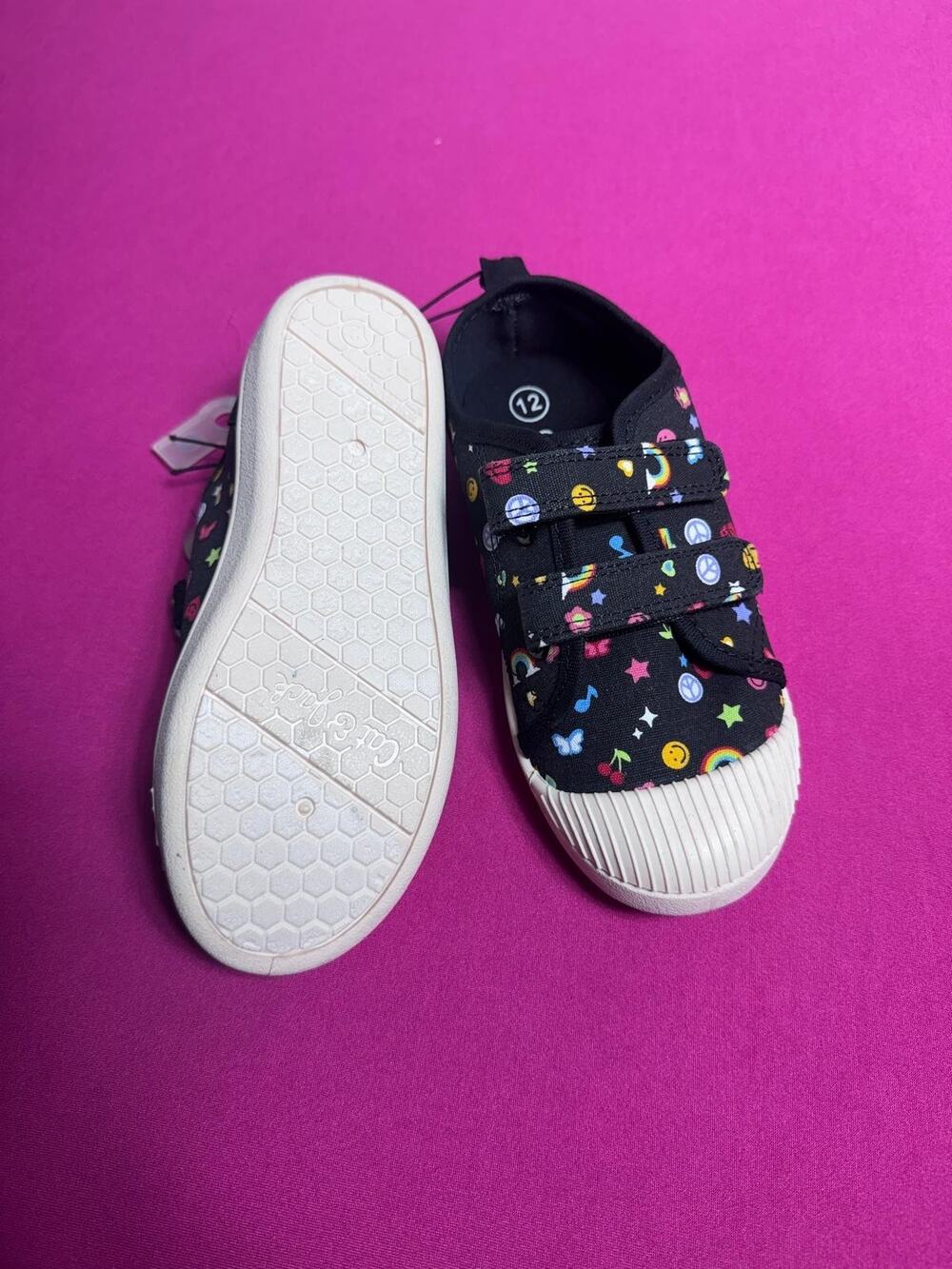 Cat & Jack Canvas Sneakers – Black Emoji Rainbow Print Toddler Size 12